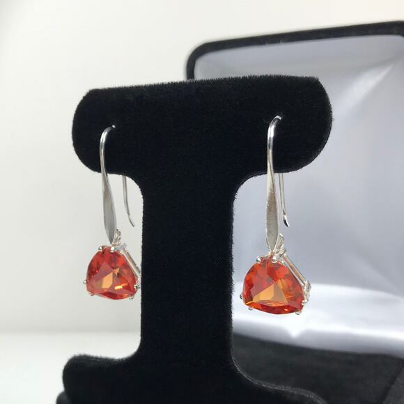Beautiful 7ctw Trillion Cut Padparadscha Sapphire Earrings Orange Sapphire - Picture 6 of 6